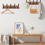 Kuhome Coat Rack Wall Mount Wooden Hat Rack for Wall Hooks Pine Real Wood Plank 16.9" Brown Coat Hanger with 5 Triple Hooks f