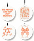 Orange Christian Round Car Air Freshener 4 Pcs, Girly Orange Bow Floral Religious Hanging Air Freshener for Cars Closet Drawe