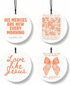 Orange Christian Round Car Air Freshener 4 Pcs, Girly Orange Bow Floral Religious Hanging Air Freshener for Cars Closet Drawe
