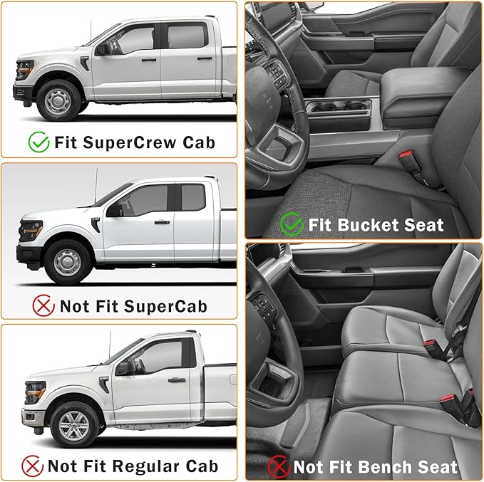 KUST Floor Mats for 2015-2026 Ford F-150/F150 Lightning SuperCrew Cab (Only for Rear Seat Without Under-Seat Fold Flat Storage), All Weather Car Mats for F150 Accessories TPE Rubber Raised Edge