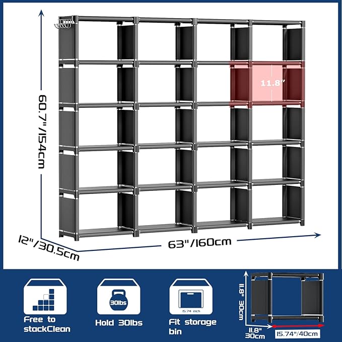 Mavivegue 20 Cube Book Shelf, Storage Organizer, Large DIY Bookcase, Metal Cube Bookshelf, Cubbies Closet Storage Organizer S