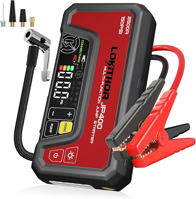 LOKITHOR JP400 Jump Starter with Air Compressor, 2500A 12V Portable Car Battery Booster Pack (8.5L Gas/6.5L Diesel) with
