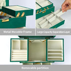 Dajasan Jewelry Organizer Box, Large Velvet Jewelry Boxes for Women Girls, Space-Saving 3 Layers Jewelry Storage Case with Dr