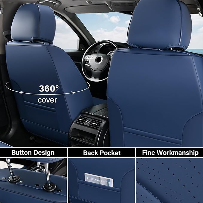 Coverado Car Seat Covers Full Set, Nappa Leather Seat Covers for Car, Waterproof Car Seat Protector with Lumbar Support, Auto