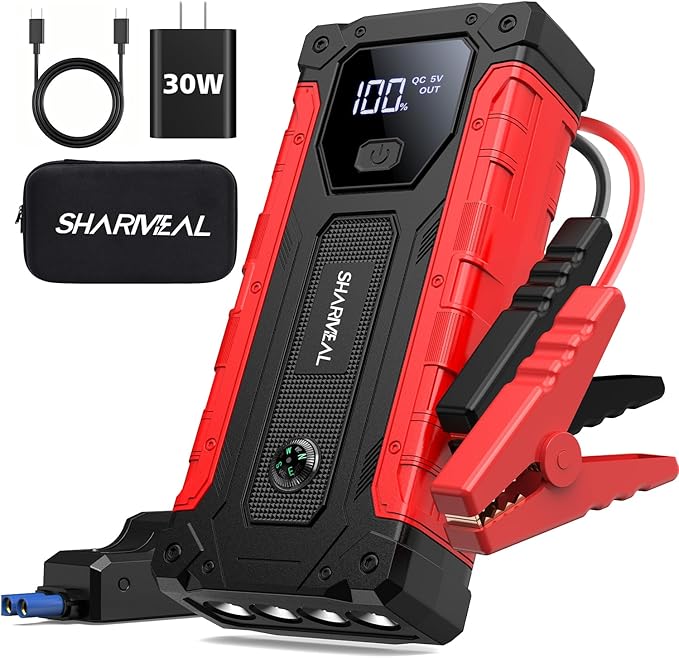 Sharmeal Car Jump Starter 7000A, Jump Starter Battery Pack with PD 30W Quick Charger, 12V Portable Jump Box (for All Gas and