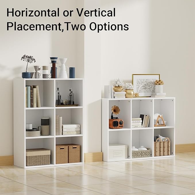 6 Cube Storage Organizer with Anti Tipping Kits, Horizontal Vertical Bookshelf Display Shelf with Closed Back Panel, Modern W