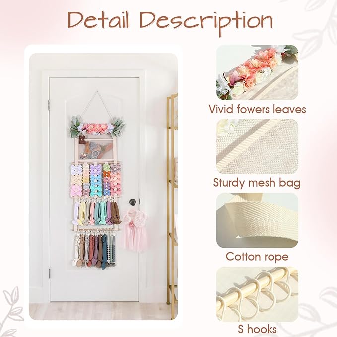 POVETIRE Headband Holder Hair Bows Organizer for Girls, Hair Accessories Display Storage Wall Hanging Decor for Baby Nursery 
