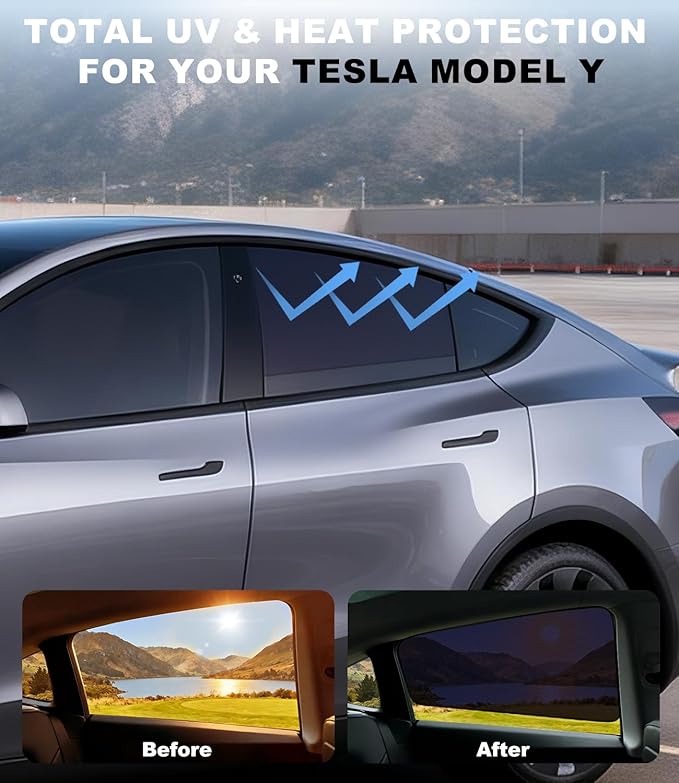 XCBYT Car Window Shades for Tesla Model Y 2020-2024 (Not for 2025 2026 Model Y Juniper) | Static Cling Rear Side Sun Shade, UV & Heat Blocking, Privacy Protection, Easy On & Off