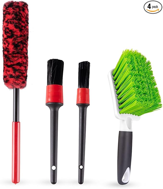 ITTAHO 4 Pack Car Wash Brush Wheel Cleaning Woolies Brush Detailing Brush and Stiff Tire Brush Tires Wheel Brushes for Cleani