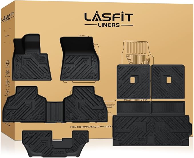 LASFIT Floor Mats&Cargo Mat&Seatback Fit for BMW X7 2019-2025 2026 M50i M60i xDrive40i xDrive50i, All Weather TPE Custom Fit 1st&2nd&3rd Row Full Set Car Mats & Trunk Liner(Only for 7 Seaters), Black