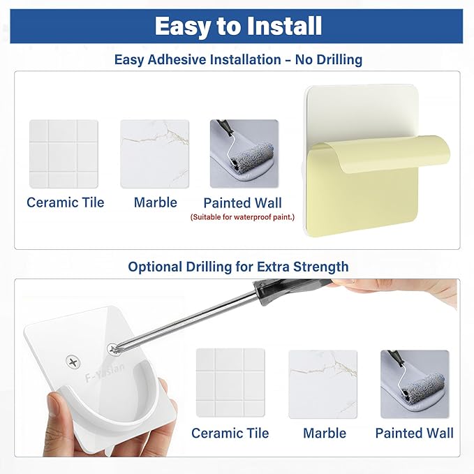 White Metal Shower Rod Holders (2 Pack), Heavy Duty Adhesive & Screw Mount Shower Curtain Rod Brackets, No Drilling