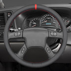 MEWANT Hand Stitched Steering Wheel Cover for Chevy Silverado 1500 2003-2006 Black Smooth Real Leather Steering Wrap