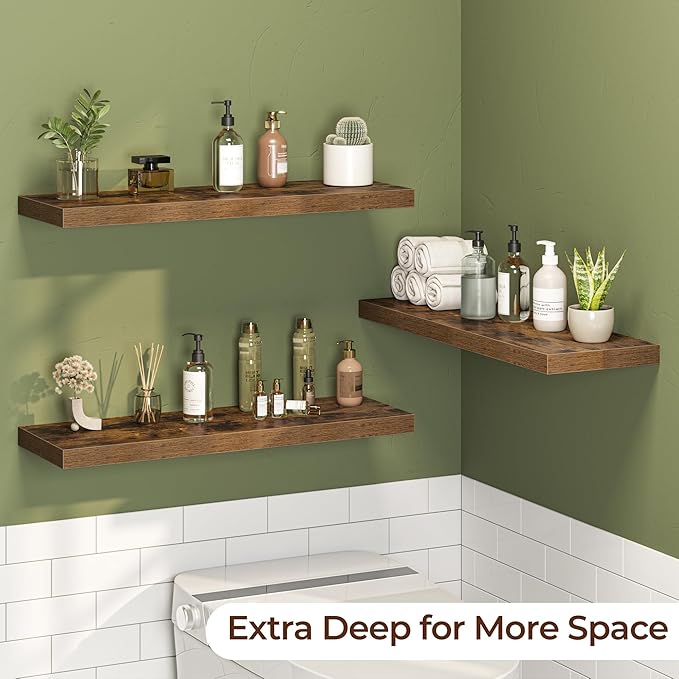 Fun Memories Floating Shelves for Wall 30 Inch Set of 3, Farmhouse Floating Shelves with Invisible Heavy Duty Bracket, 10 Inc