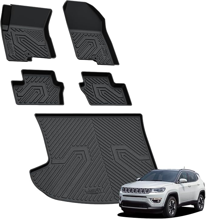 LASFIT Floor Mats & Trunk Mat for Jeep Compass 2007-2017 All Weather TPE Custom Fit Car Mats Floor Liners Cargo Liner Cargo Mat Black