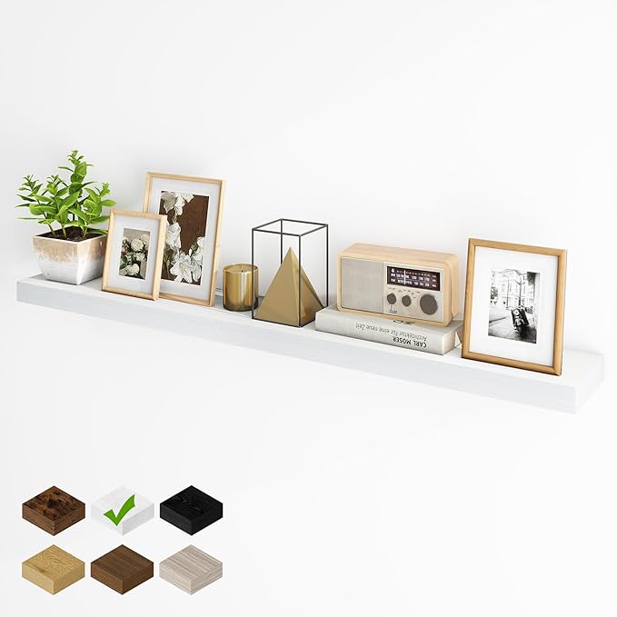Fun Memories 55 Inch Fireplace Mantel - Long Floating Shelf, Wall Mounted Farmhouse Display with Invisible Heavy Duty Metal B