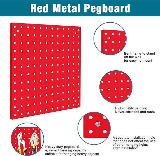 4 Pack Steel Peg Board,Universal 1/8 and 1/4 Pegboard Accessories,Ideal for Garage Tool Storage, Office Organization, Craft R