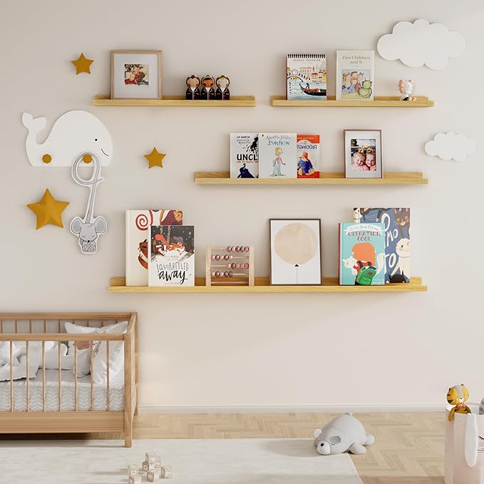 Fun Memories Picture Ledge Shelf for Wall, Floating Shelves Set of 4, 36 Inch Long Nursery Book Shelves for Toys Storage, Kid