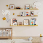 Fun Memories Picture Ledge Shelf for Wall, Floating Shelves Set of 4, 48 Inch Long Nursery Book Shelves for Toys Storage, Kid