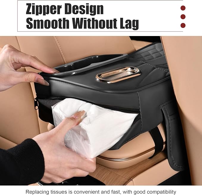 Car Seat Gap Organizer, Car Interior Organizer for Seat Gap Storage, Leather Multi-Functional Storage Box with Tissues, Universal for Most Cars (Black)