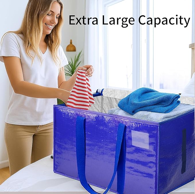 16 Pack-Extra Large Heavy Duty Moving Bags - Waterproof Storage Totes with Handles & Zippers, Foldable for College Dorm, Stor
