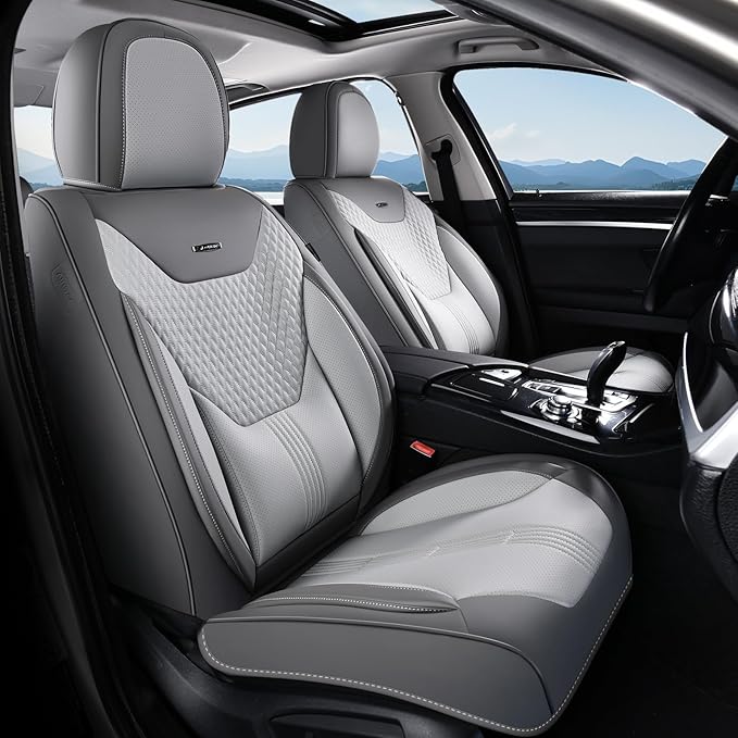 Coverado Car Seat Covers Full Set, Front Seat Covers with Lumbar Support and Back Seat Cover Waterproof Leather Automotive Se