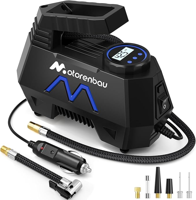 Tire Inflator Portable Air Compressor, Air Pump for Car Tires-9.84 Ft Cord,12V DC-Powered Auto Pump with Digital Pressure Gauge,Emergency LED Light, Car Accessories for Motorcycle Bicycle Ball Balloon