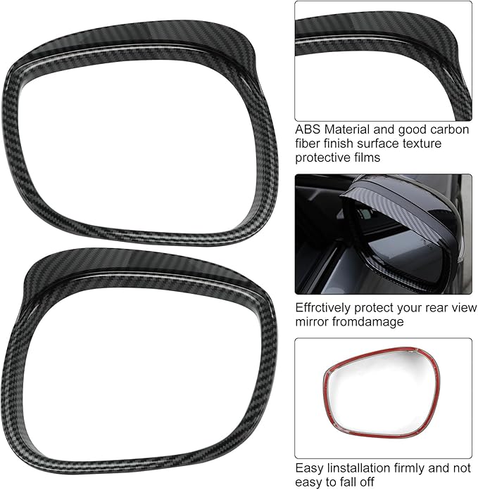 ROCCS Compatible with 2021-2023 Mustang Mach-E Car Rear View Mirror Rain Visor Guard Frame Auto Car Rear Side Mirror Cover Caps Rain Eyebrow Frame Waterproof Eyebrow Frame Accessories(Bright Carbon)