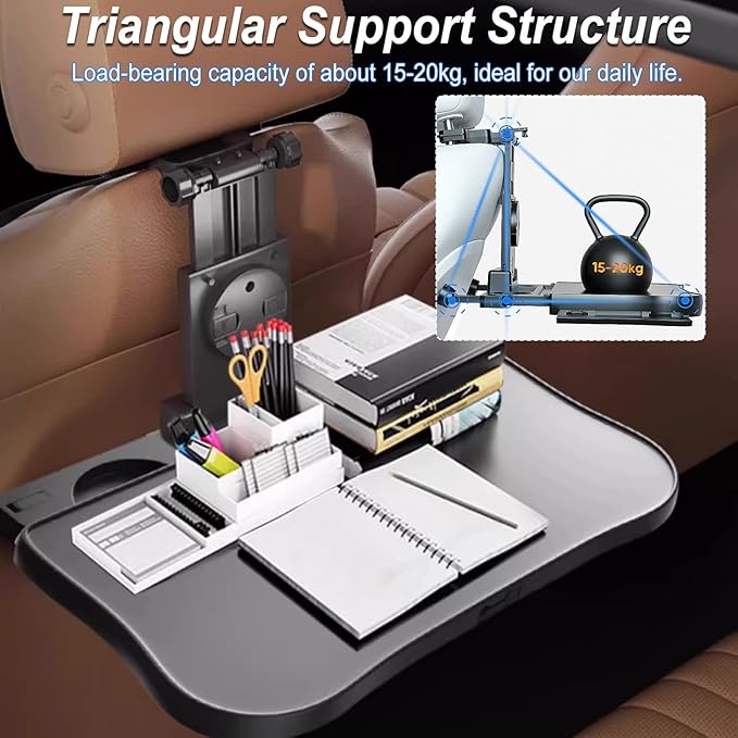 Car Steering Wheel Desk & Back Seat Headrest Table Travel Car Accessories, Height Adjustable for Food Drink and Writing Laptop Work.