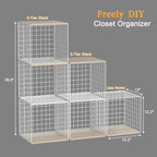 3PCS Stackable Closet Organizers and Storage, Closet Shelves with Wood Top Extra Storage, Clothes Storage Organizer Basket Bi