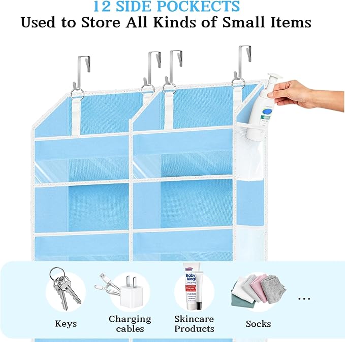 Over The Door Organizer 6 Tiers, Extra Large Behind Door Storage of 12 Compartments, 80 lbs Weight Capacity Hanging Storage O