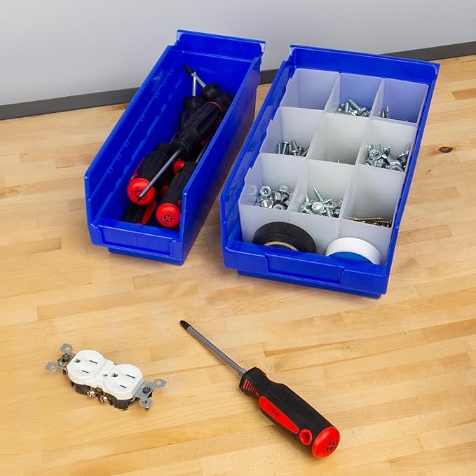 Akro-Mils 30130 Plastic Shelf Bins, Heavy Duty Storage Bins for Garage, Closet, and Drawer Organization, 12" x 6-1/2" x 4", B