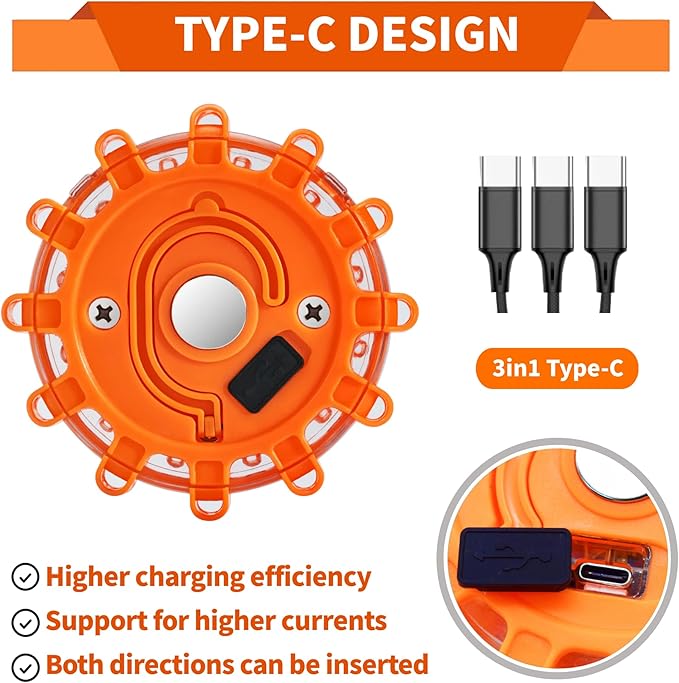 LED Road Flares 3 Pack Roadside Emergency Car Kit, Road Safety Flare Light USB Rechargeable (lithium battery),Safety Beacon W