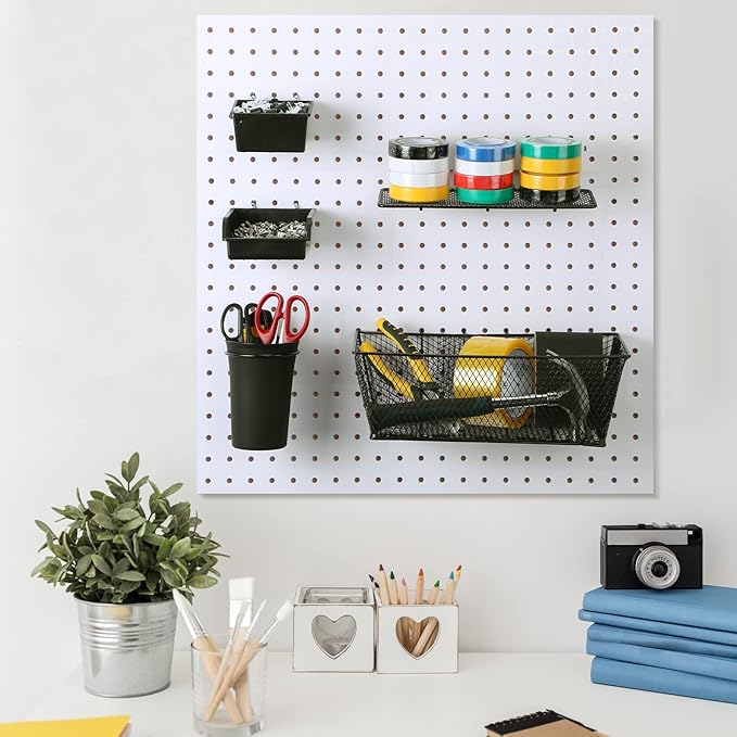 Sieral 30 Pcs Pegboard Organizer Accessories Kit Includes Peg Board Shelving Storage Basket Organizer Bins Hooks Loops Cup wi