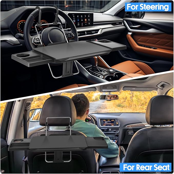 Large Car Steering Wheel Tray Back Seat Headrest Steering Wheel with Phone Holder Desk Food Table for Eating Food Drink and