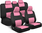 BDK PolyPro Car Seat Covers Full Set in Pink on Black – Front and Rear Split Bench Seat Covers for Cars, Easy to Install Car 