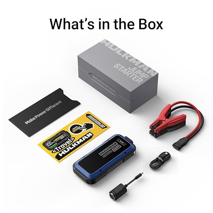 Hulkman Alpha85,Cobalt Blue,2000A 74Wh Smart Jump Starter, 12V Portable Car Battery Booster with 3.3" Display, USB-C Power Pack, 5-Mode Flashlight, Jumper Cables for up to 8.5L Gas/6.0L Diesel