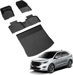 LASFIT Floor Mats and Cargo Liner for Ford Edge 2015-2024 All Weather Protector TPE Car Liners Custom Fit Vehicle Accessories, 1st & 2nd & Trunk Mat Combo Set, 4pcs Black
