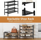 4 Tier Bamboo Shoe Rack Storage Organizer for Closet, Multifunctional Stackable Free Standing Shoe Shelf Organizer for Small 
