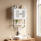 HOOBRO Medicine Cabinet, Double Doors Bathroom Wall Cabinet with Towel Bar, Adjustable Shelf, 2 Hooks, Over The Toilet Storag