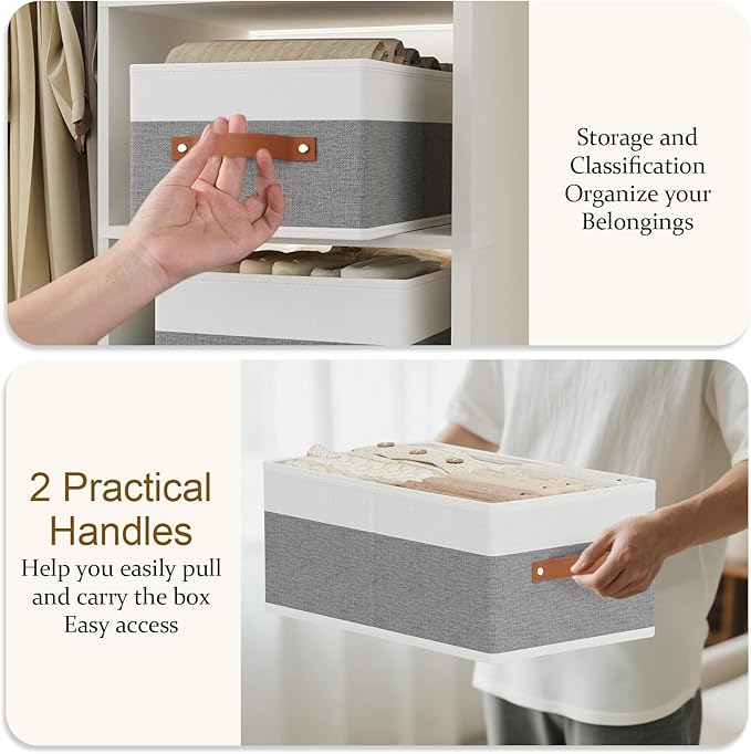 Storage Basket for Shelves, Closet Bin with Handles, 18.5×11×7.9inch Open Foldable Baskets, Fabric Containers Clothes Boxes f