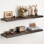 Floating Shelves Set of 2, Solid Elm Wood Wall Shelves 36 Inch - Invisible Bracket Mount for Living Room, Bedroom, Kitchen, B