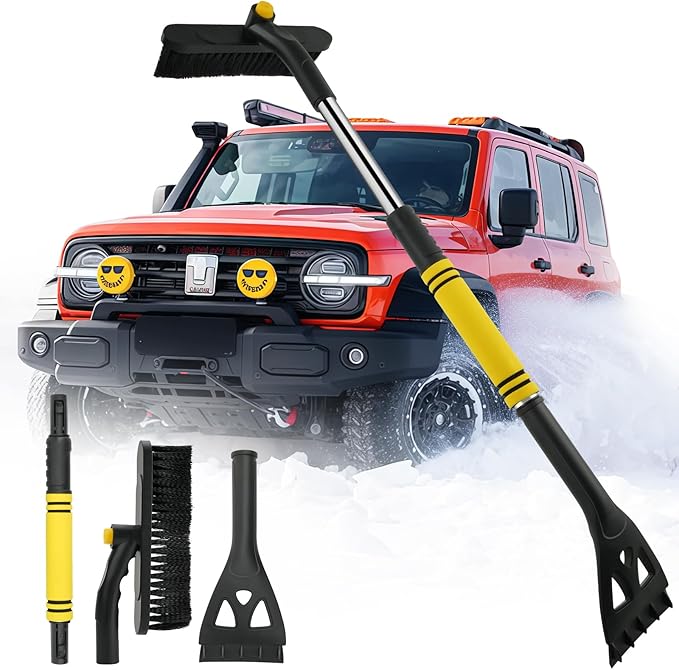 34" Extendable Ice Scraper and Snow Brush for Car Windshield, 360° Rotating (R001)