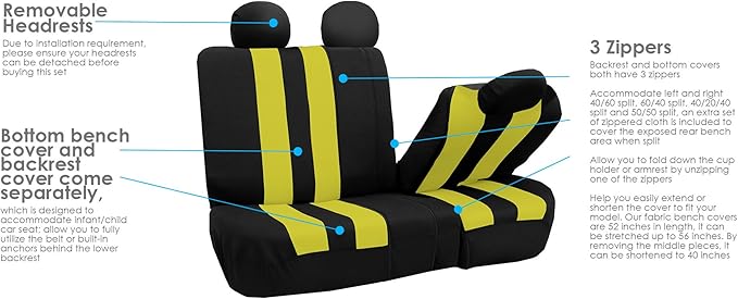 FH Group Car Seat Cover Full Set Striking Striped Car Seat Covers with Front Seat Covers and Rear Split Bench, Universal Fit 