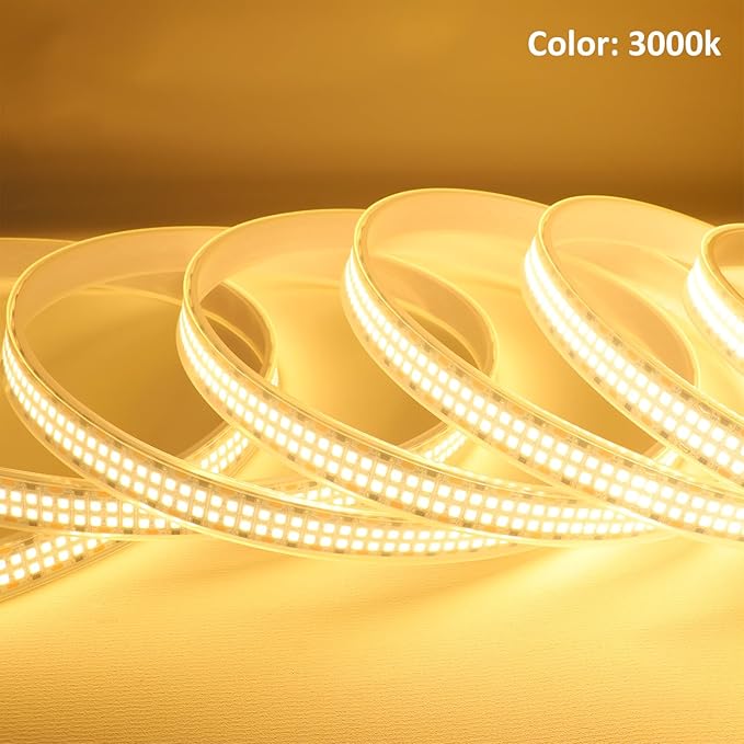 LED Strip Lights Warm White 3000K 2400LEDs DC 12V 16.4ft/5M Double Row 2835 SMD LED Tape Light Flexible Dimmable Ribbon Lamp Waterproof IP67 Outdoor Lighting(No Adapater and Dimmer)