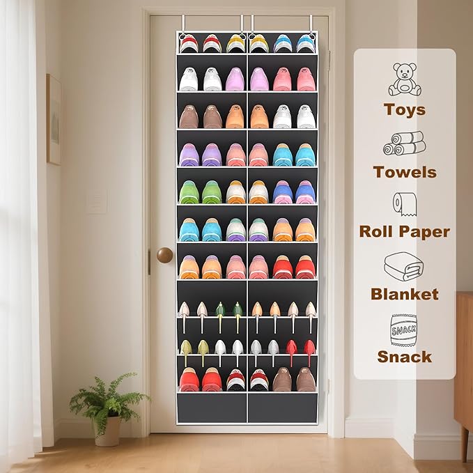 UVIAHOMI 20-30 Pairs Over the Door Shoe Organizer, Clear Pockets Hanging Shoe Storage for Closet, 10-Tier Door Shoes Rack, Ha