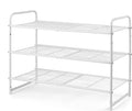 Simple Trending 3-Tier Stackable Shoe Rack, Expandable & Adjustable Shoe Shelf Storage Organizer, Wire Grid, White
