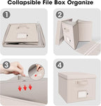File Organizer Box with Lid, Linen Hanging File Storage Box with Handle, Collapsible Document Filling Box for Letter/Legal Fo