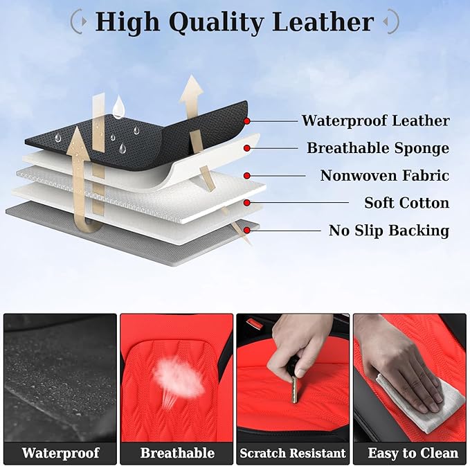 Coverado Car Seat Cover Full Set, Luxury Leather Seat Covers for Front and Rear, Waterproof Seat Covers 5 Seats, Car Seat Pro