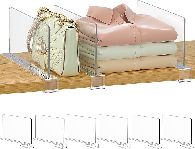 Purse Organizer for Closet Shelf Dividers: 6-inch Tall(Shorter Version) Adjustable Clear Acrylic Bag Storage Organizer for Ha