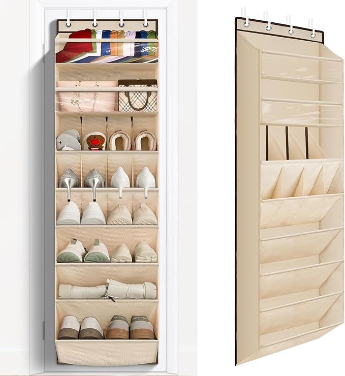 FENTEC 1 Pack Over The Door Shoe Organizer, 68" Exlarge Deep Pockets Hanging Shoe Organizers, 8-Tier Shoe Rack for Closet, Sh